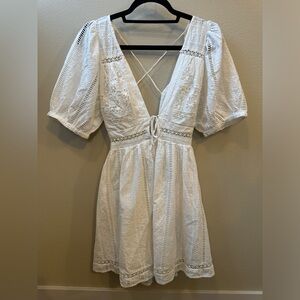 Urban Outfitters White Puff Sleeve Mini Dress size Small